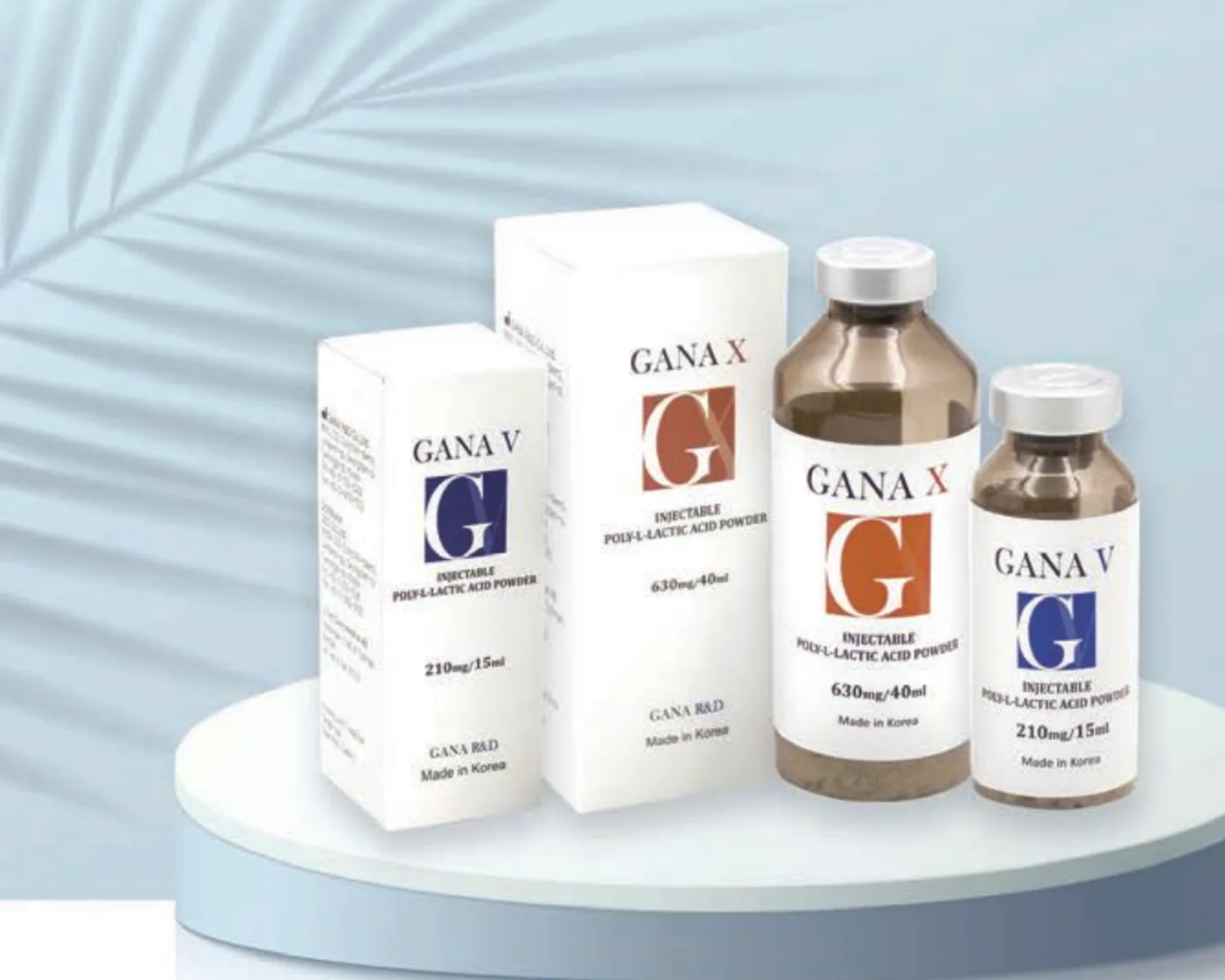 GANA FILL family — GANA V and GANA X cartons and freeze-dried PLLA powder vials